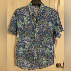 IZOD Saltwater Sailboat Men's Size Small Shirt blue revival Print NEW WITH TAGS